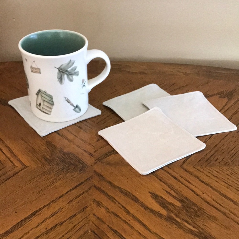 Handmade Set of 4 Double Layer Beige Linen Fabric Drink coasters Tea Mug Coaster